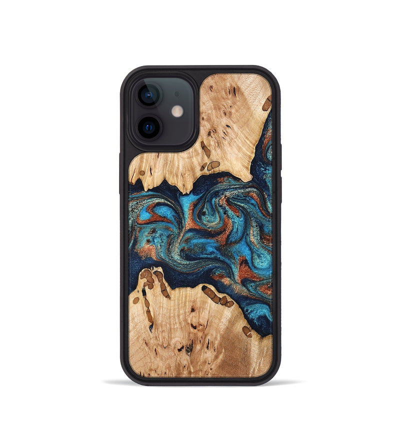 iPhone 12 mini Wood Phone Case - Olen (Teal & Gold, 827067)