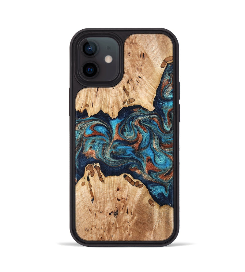 iPhone 12 Wood Phone Case - Olen (Teal & Gold, 827067)