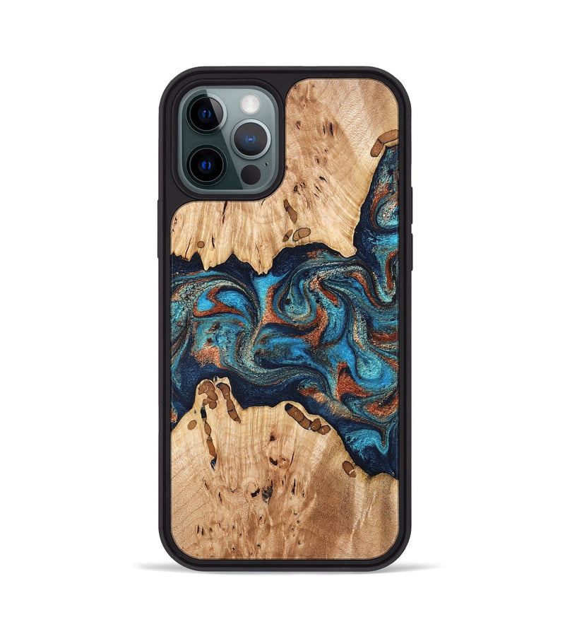 iPhone 12 Pro Wood Phone Case - Olen (Teal & Gold, 827067)