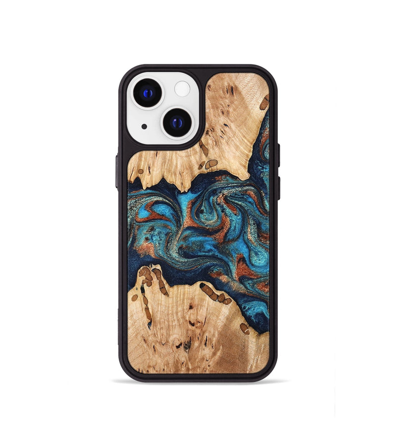 iPhone 13 mini Wood Phone Case - Olen (Teal & Gold, 827067)