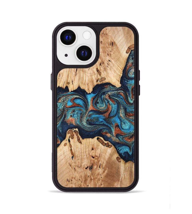 iPhone 13 Wood Phone Case - Olen (Teal & Gold, 827067)