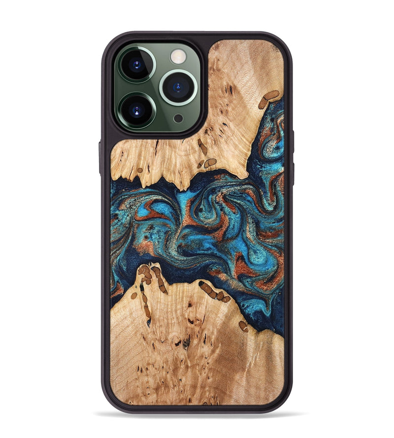 iPhone 13 Pro Max Wood Phone Case - Olen (Teal & Gold, 827067)