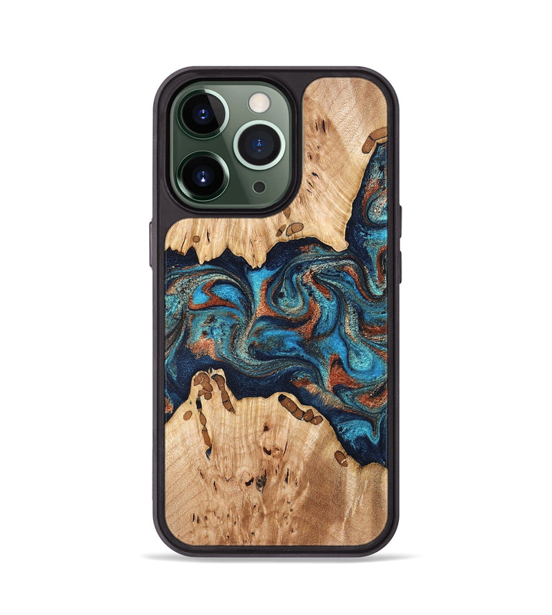 iPhone 13 Pro Wood Phone Case - Olen (Teal & Gold, 827067)