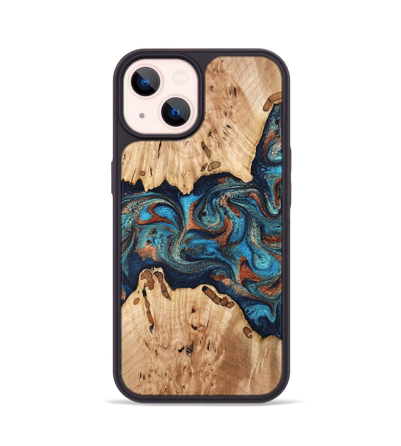 iPhone 14 Wood Phone Case - Olen (Teal & Gold, 827067)