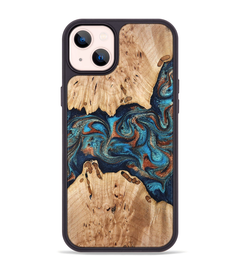iPhone 14 Plus Wood Phone Case - Olen (Teal & Gold, 827067)
