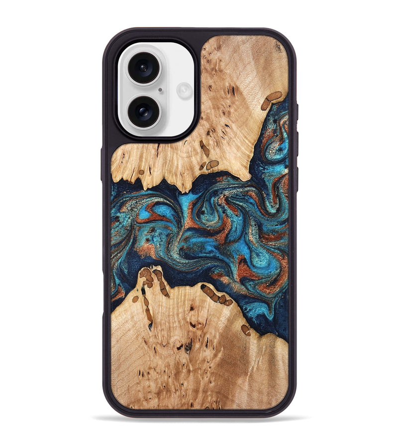 iPhone 16 Plus Wood Phone Case - Olen (Teal & Gold, 827067)