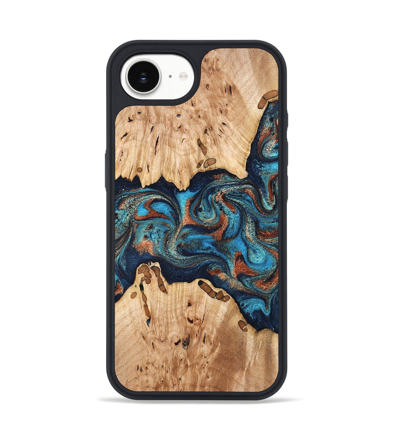 iPhone 16e Wood Phone Case - Olen (Teal & Gold, 827067)