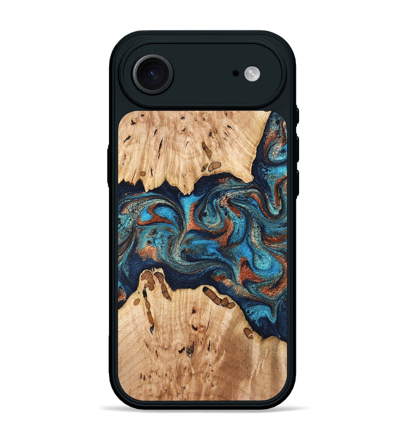 iPhone 17 Air Wood Phone Case - Olen (Teal & Gold, 827067)