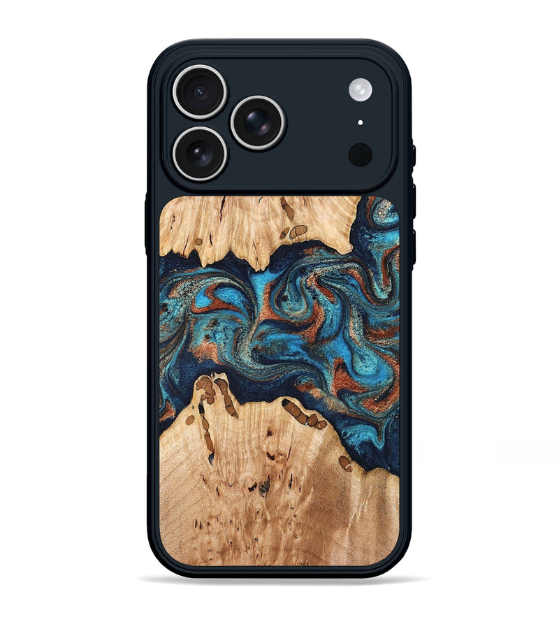 iPhone 17 Pro Max Wood Phone Case - Olen (Teal & Gold, 827067)