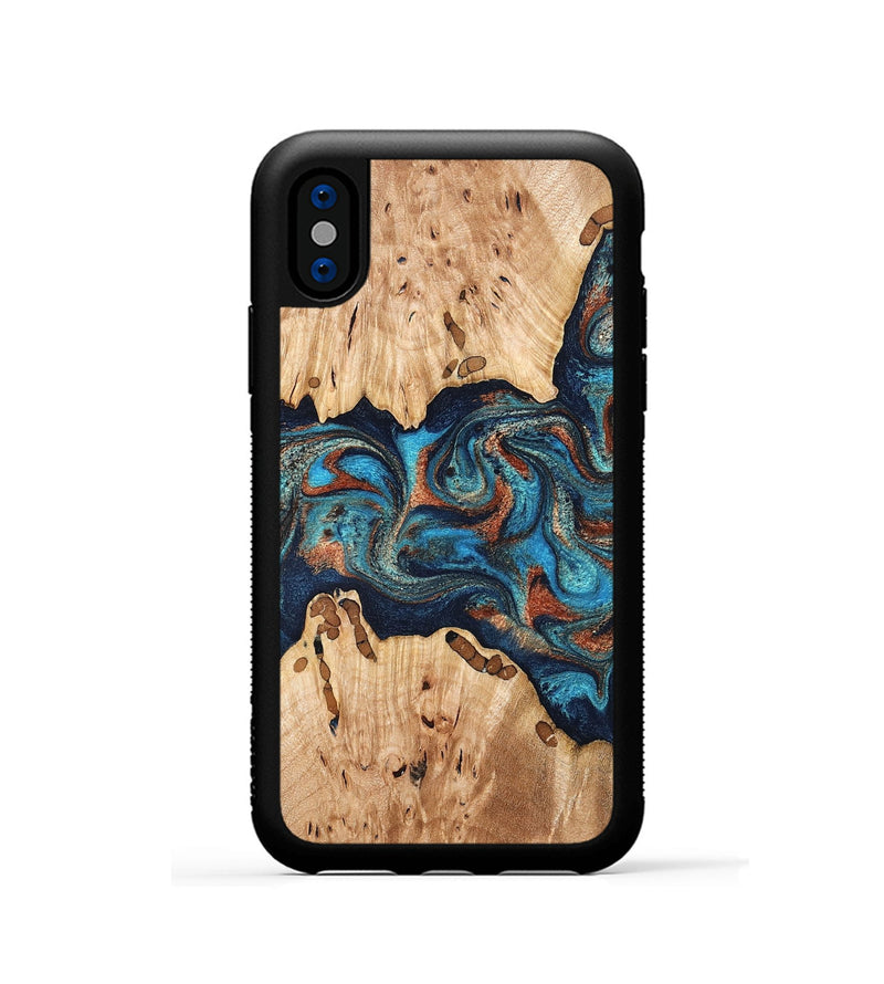 iPhone Xs Wood Phone Case - Olen (Teal & Gold, 827067)