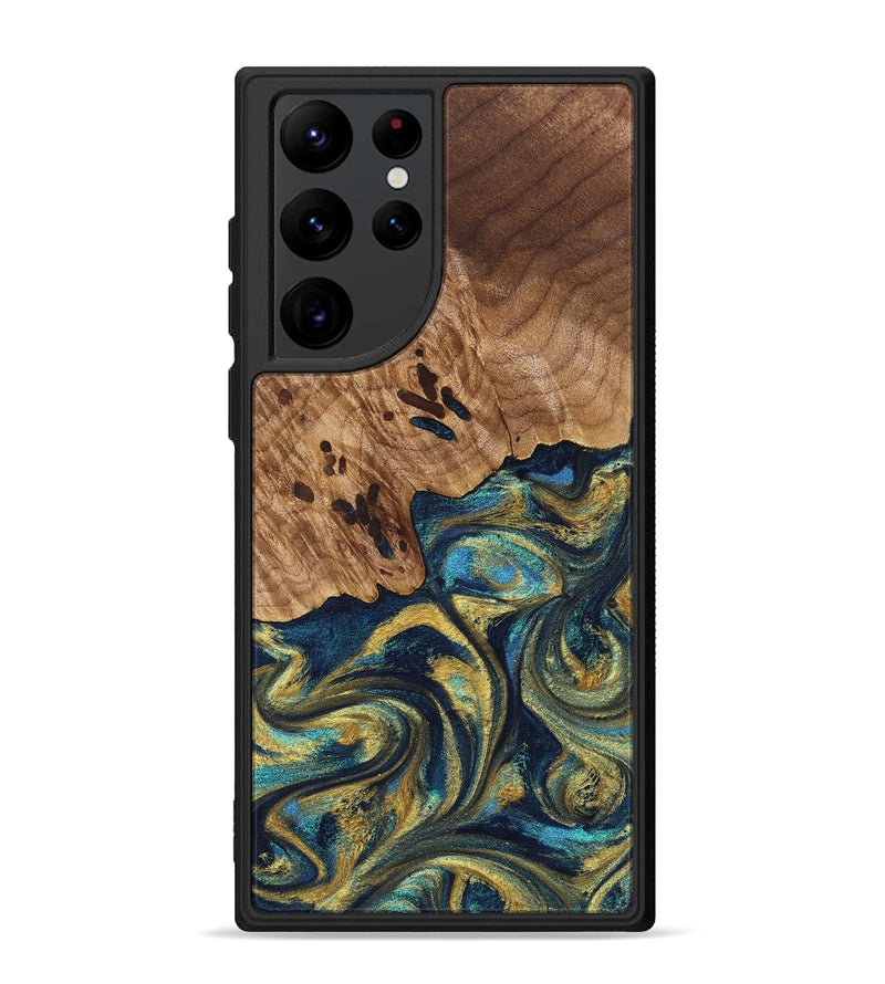 Galaxy S22 Ultra Wood Phone Case - Mariana (Teal & Gold, 827068)