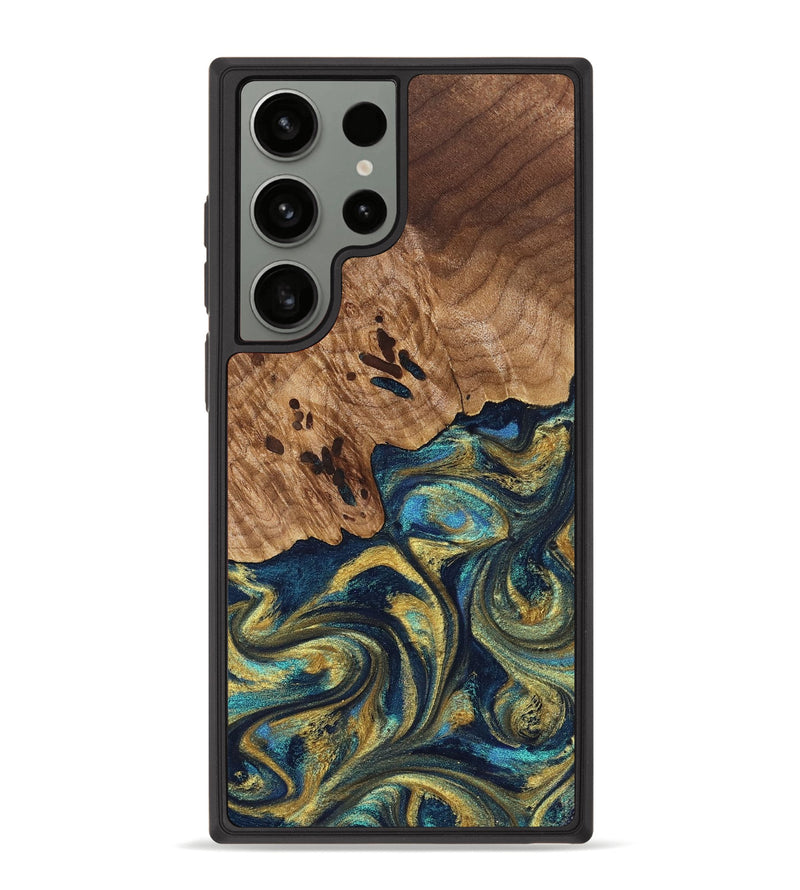 Galaxy S23 Ultra Wood Phone Case - Mariana (Teal & Gold, 827068)