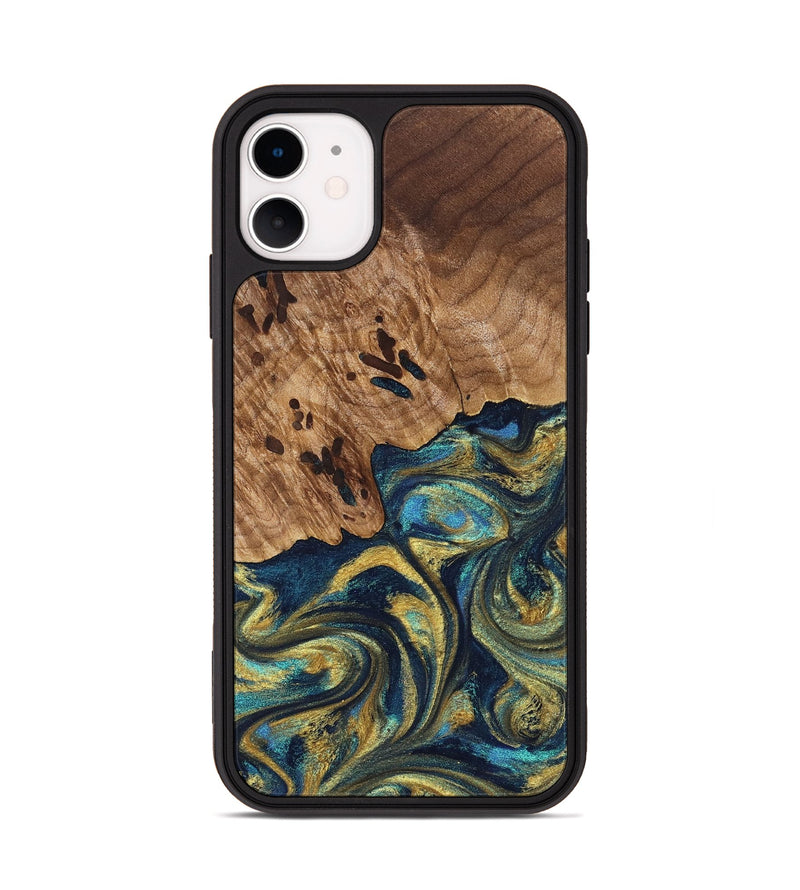 iPhone 11 Wood Phone Case - Mariana (Teal & Gold, 827068)