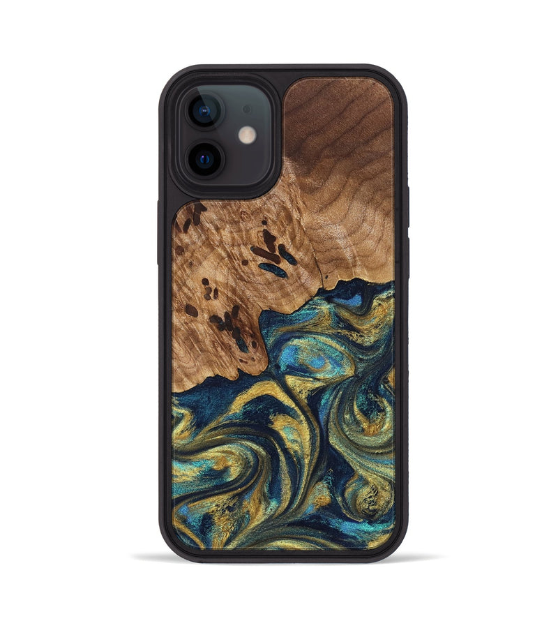 iPhone 12 Wood Phone Case - Mariana (Teal & Gold, 827068)