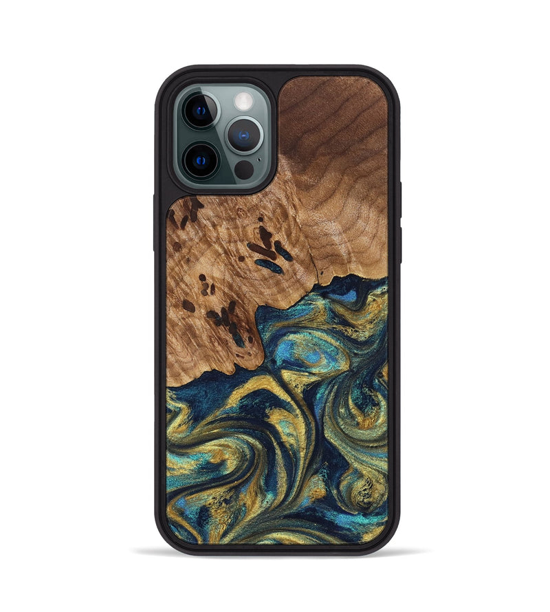 iPhone 12 Pro Wood Phone Case - Mariana (Teal & Gold, 827068)