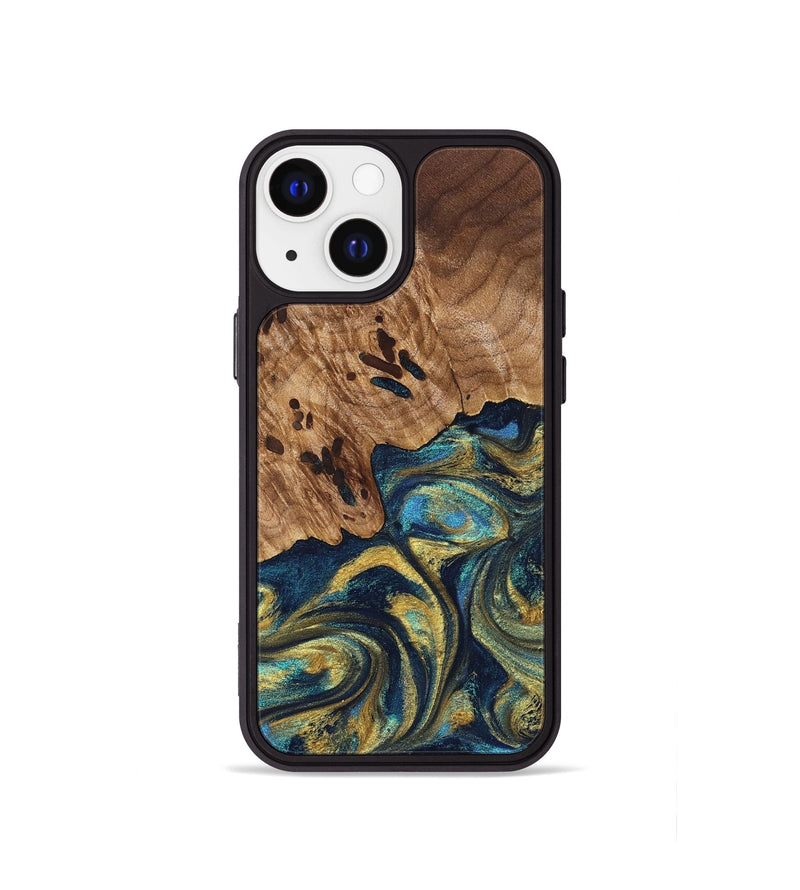 iPhone 13 mini Wood Phone Case - Mariana (Teal & Gold, 827068)