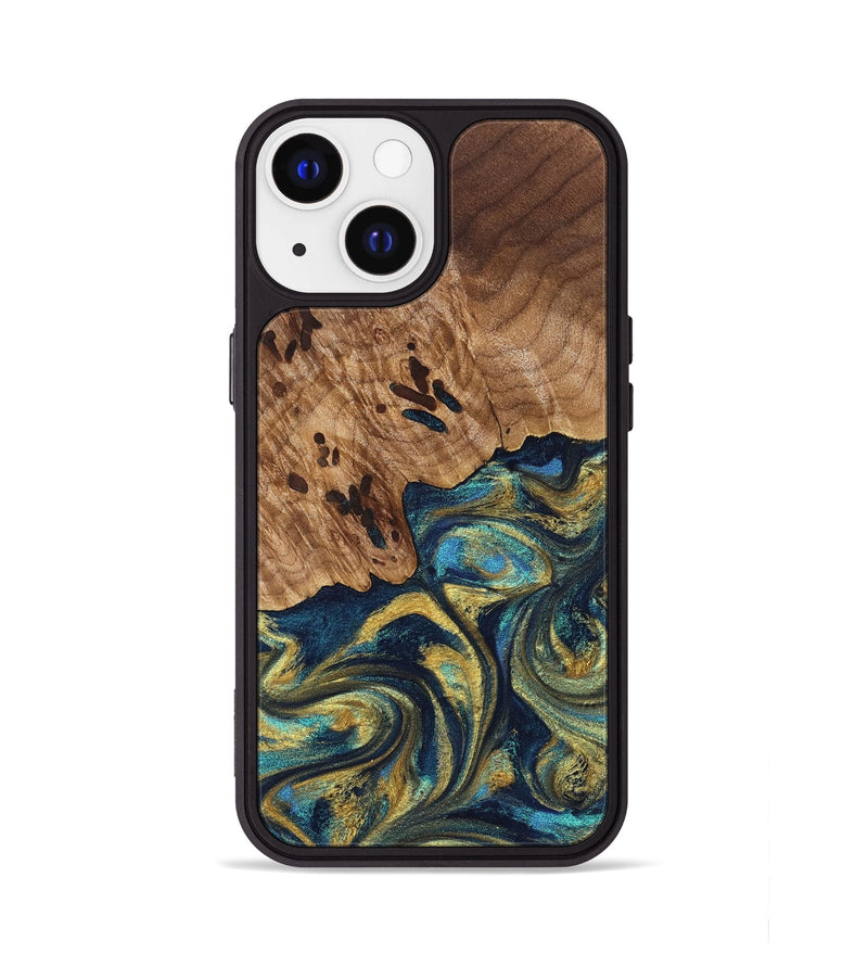iPhone 13 Wood Phone Case - Mariana (Teal & Gold, 827068)