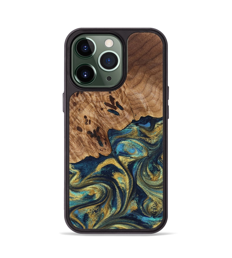 iPhone 13 Pro Wood Phone Case - Mariana (Teal & Gold, 827068)