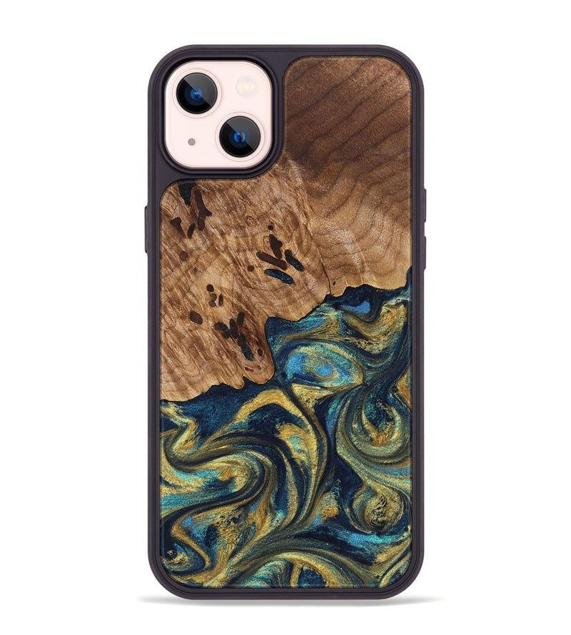 iPhone 14 Plus Wood Phone Case - Mariana (Teal & Gold, 827068)