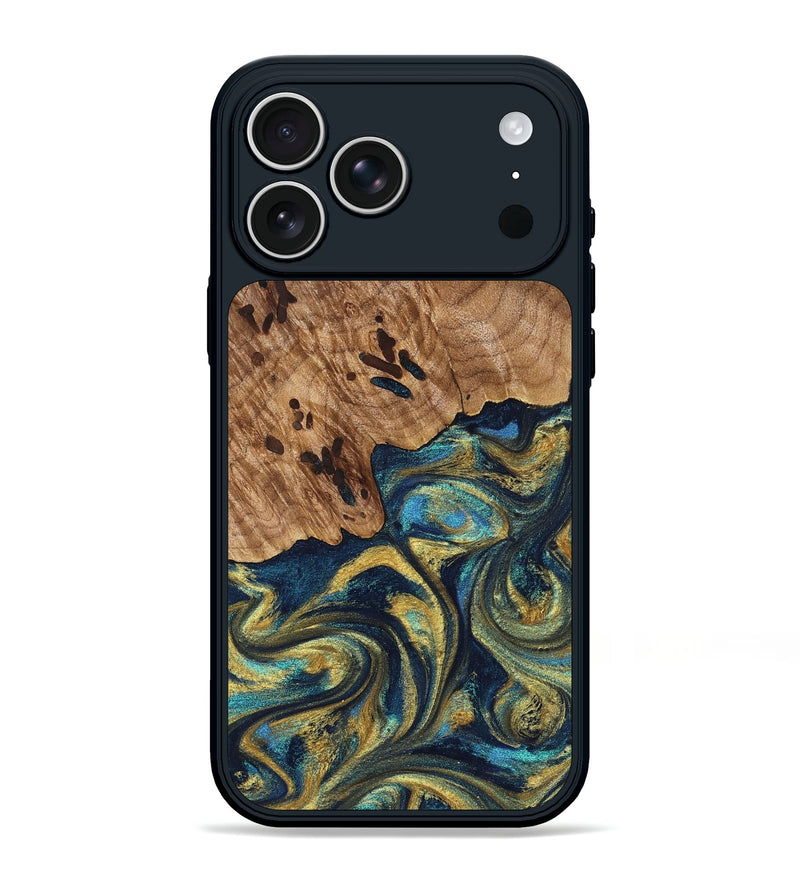 iPhone 17 Pro Max Wood Phone Case - Mariana (Teal & Gold, 827068)