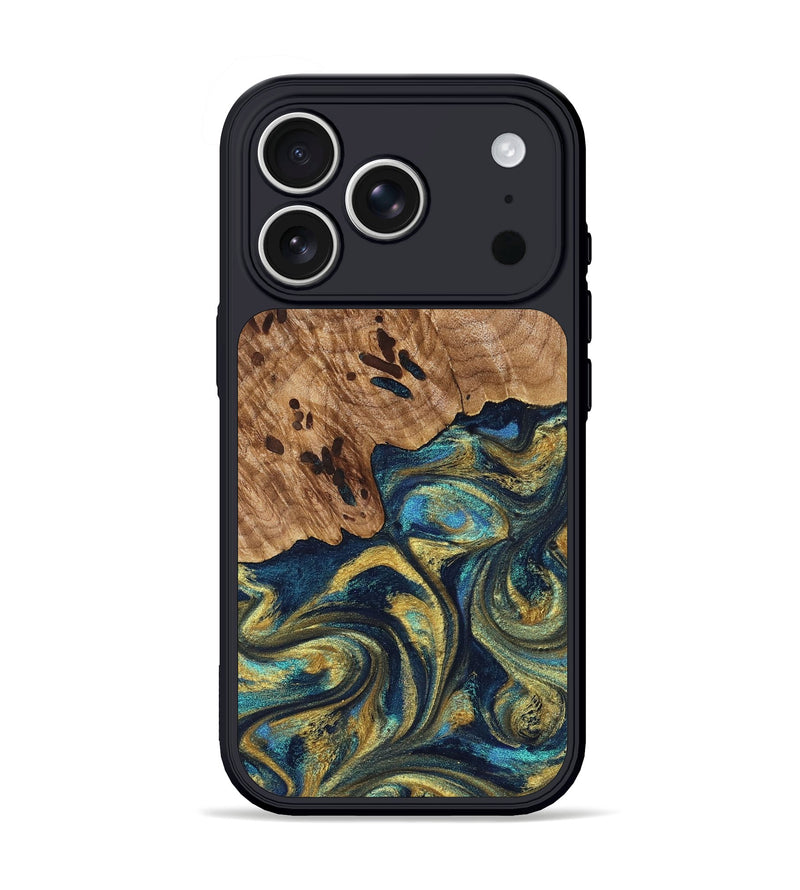 iPhone 17 Pro Wood Phone Case - Mariana (Teal & Gold, 827068)