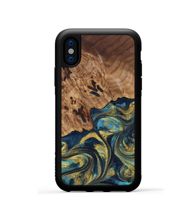 iPhone Xs Wood Phone Case - Mariana (Teal & Gold, 827068)