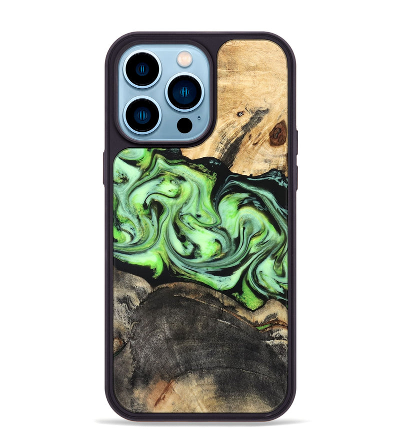 iPhone 14 Pro Max Wood Phone Case - Moshe (Green, 827070)