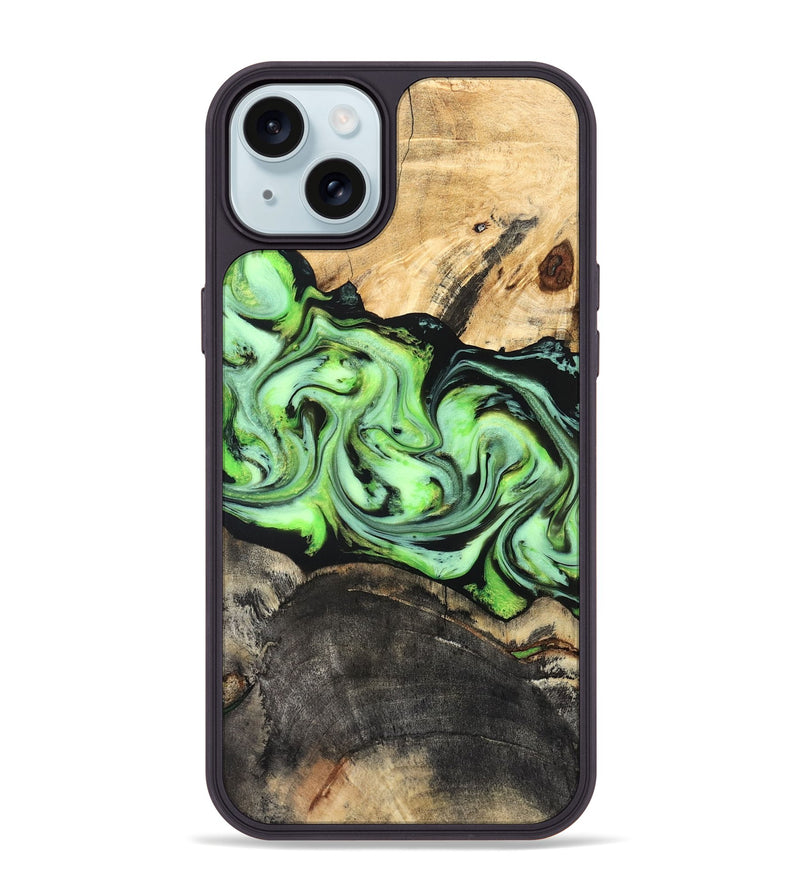 iPhone 15 Plus Wood Phone Case - Moshe (Green, 827070)