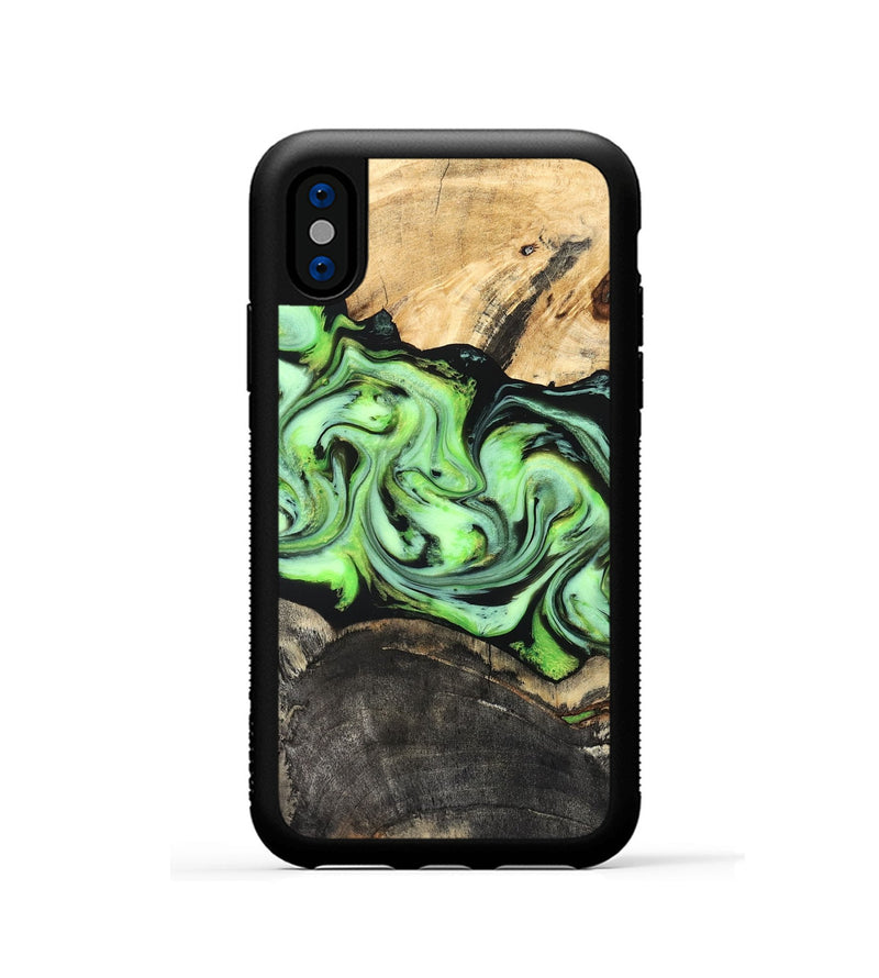 iPhone Xs Wood Phone Case - Moshe (Green, 827070)