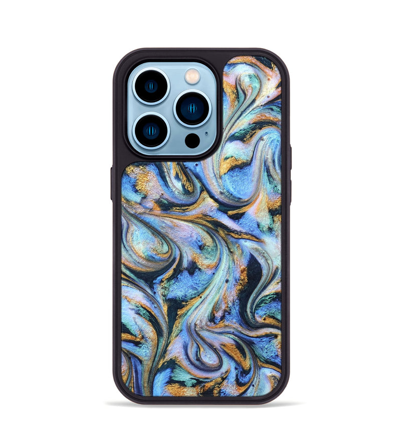iPhone 14 Pro ResinArt Phone Case - Albin (Teal & Gold, 827085)
