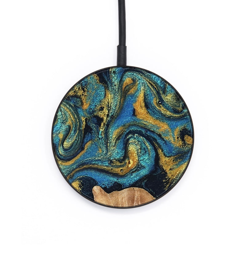 Circle Wood Wireless Charger - Sina (Teal & Gold, 827087)