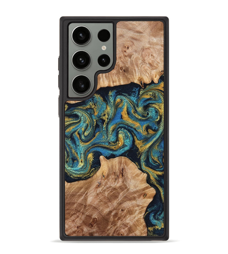 Galaxy S23 Ultra Wood Phone Case - Sina (Teal & Gold, 827087)