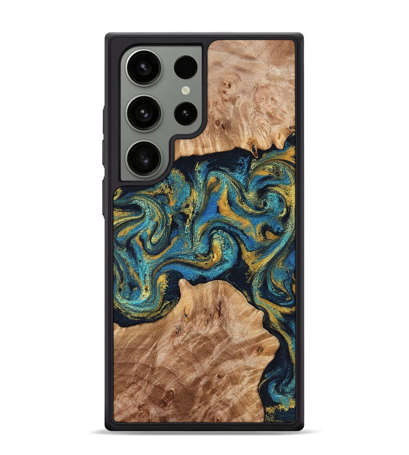 Galaxy S24 Ultra Wood Phone Case - Sina (Teal & Gold, 827087)