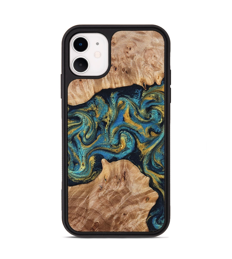 iPhone 11 Wood Phone Case - Sina (Teal & Gold, 827087)