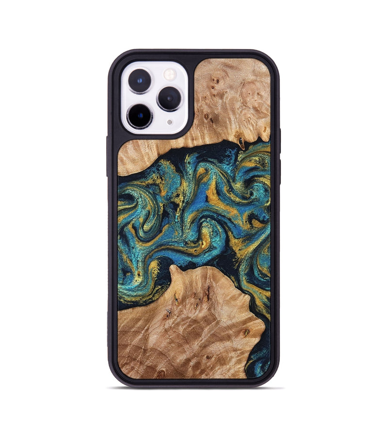 iPhone 11 Pro Wood Phone Case - Sina (Teal & Gold, 827087)