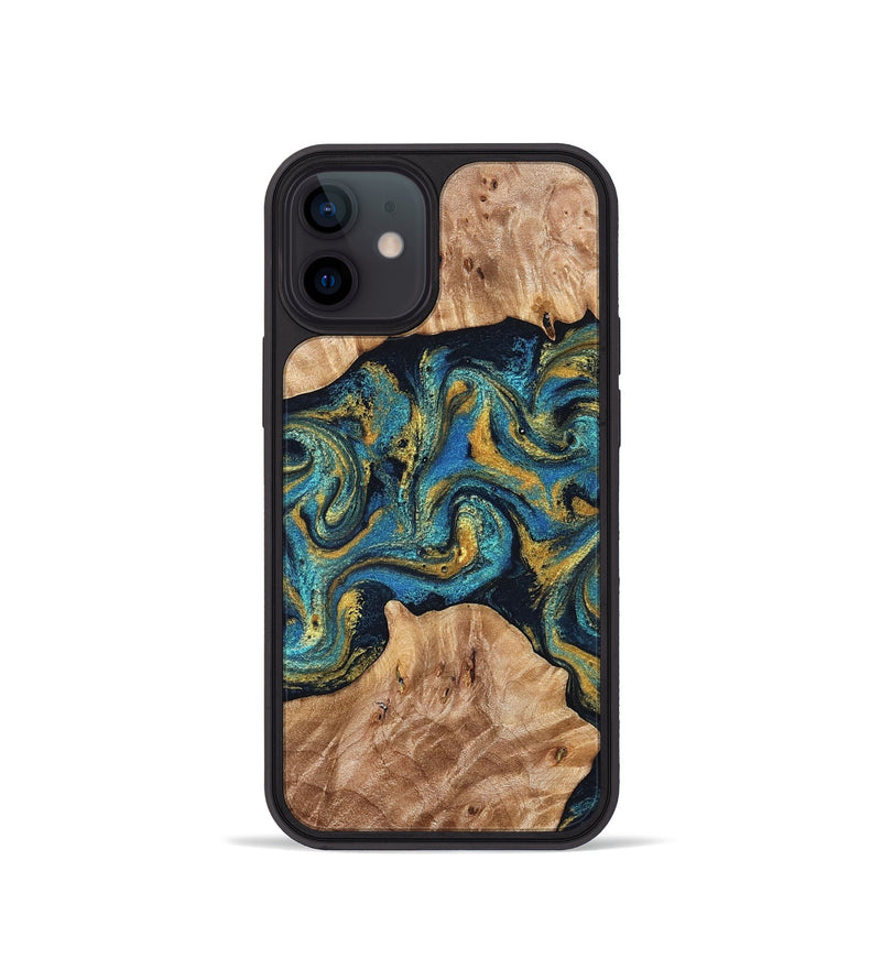 iPhone 12 mini Wood Phone Case - Sina (Teal & Gold, 827087)