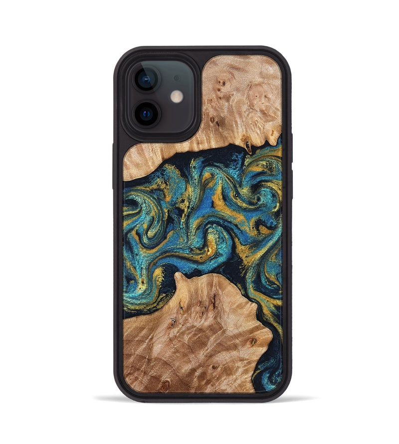 iPhone 12 Wood Phone Case - Sina (Teal & Gold, 827087)