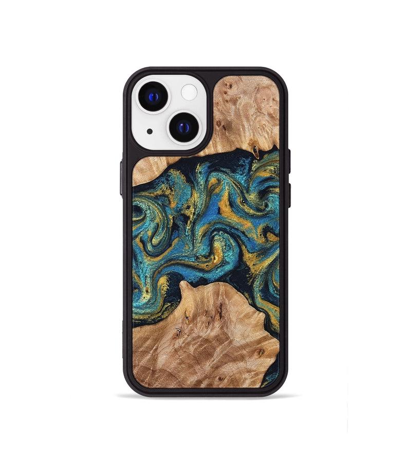 iPhone 13 mini Wood Phone Case - Sina (Teal & Gold, 827087)