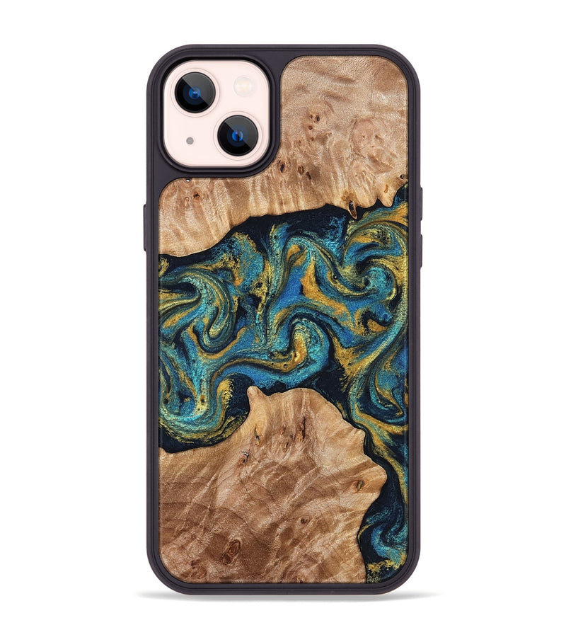 iPhone 14 Plus Wood Phone Case - Sina (Teal & Gold, 827087)