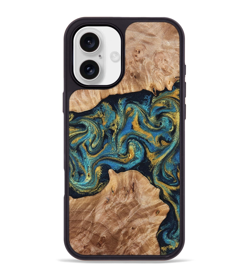 iPhone 16 Plus Wood Phone Case - Sina (Teal & Gold, 827087)