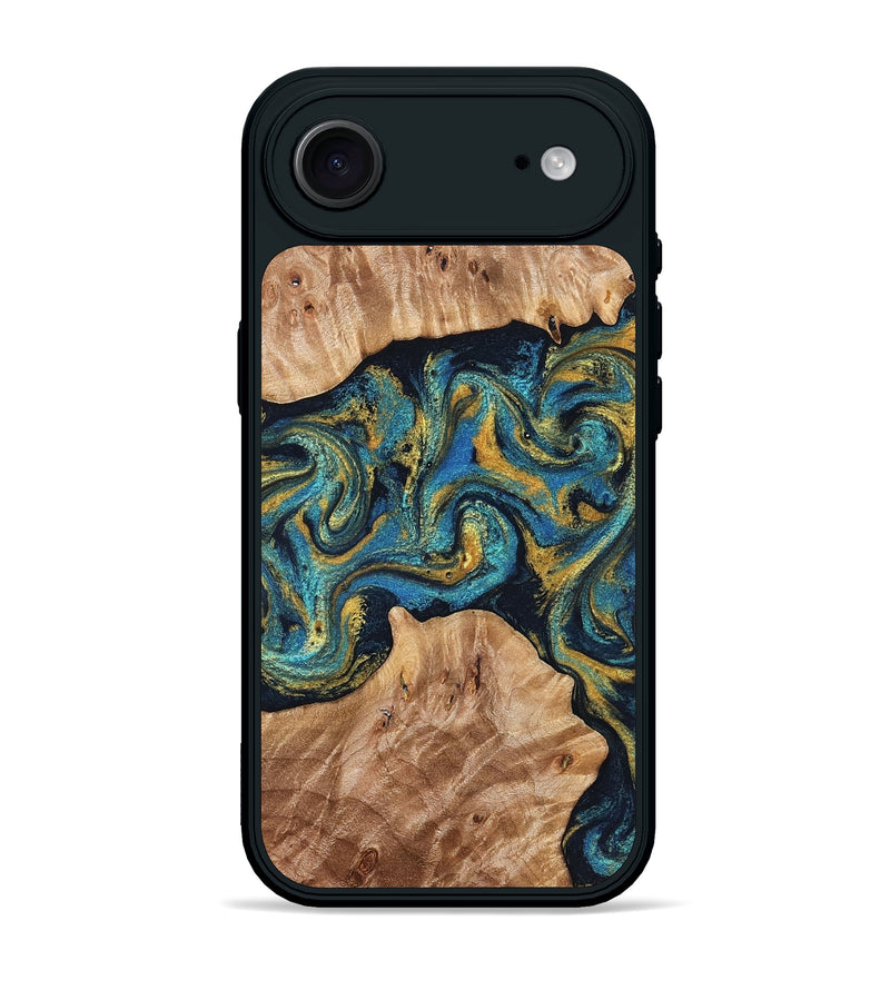 iPhone 17 Air Wood Phone Case - Sina (Teal & Gold, 827087)