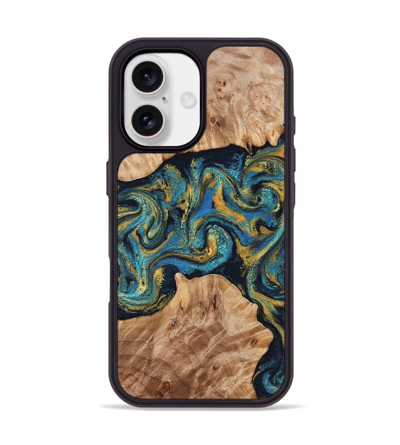 iPhone 17 Wood Phone Case - Sina (Teal & Gold, 827087)