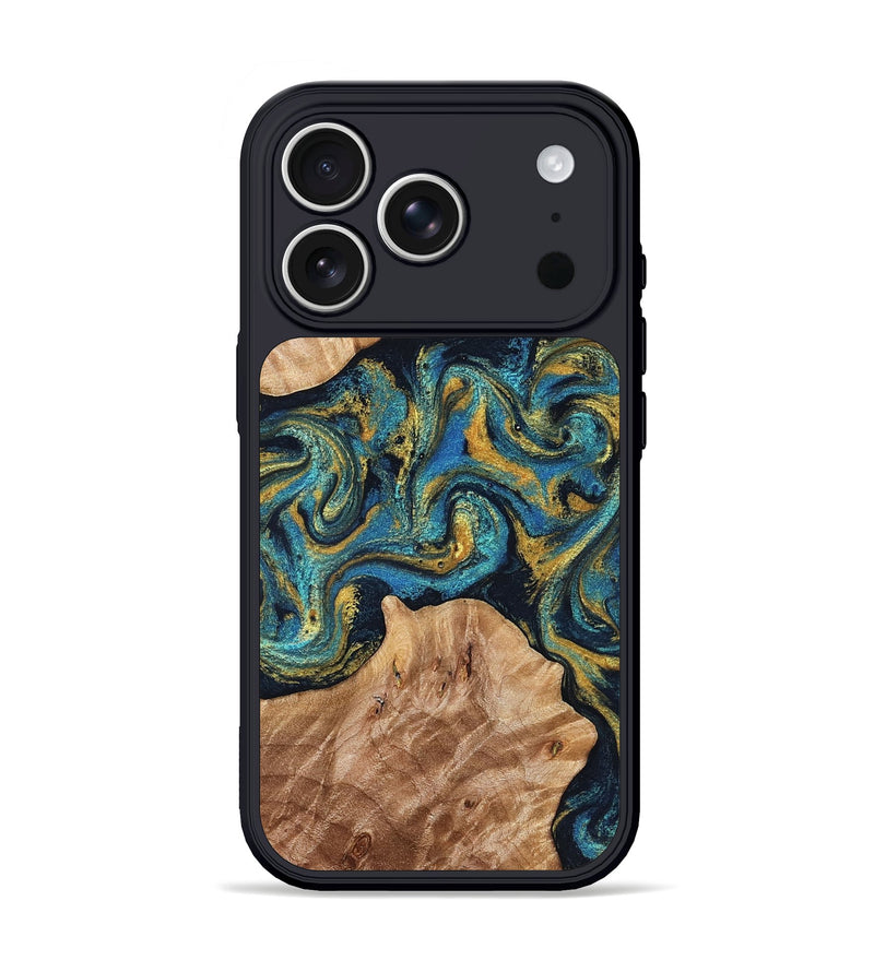 iPhone 17 Pro Wood Phone Case - Sina (Teal & Gold, 827087)