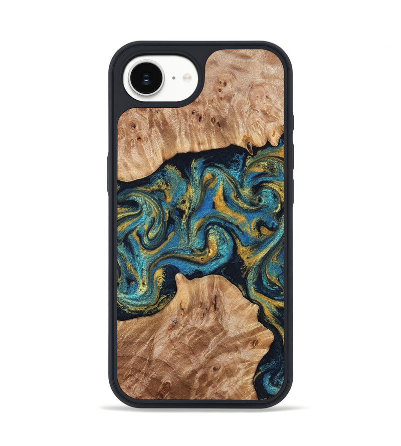 iPhone 17e Wood Phone Case - Sina (Teal & Gold, 827087)