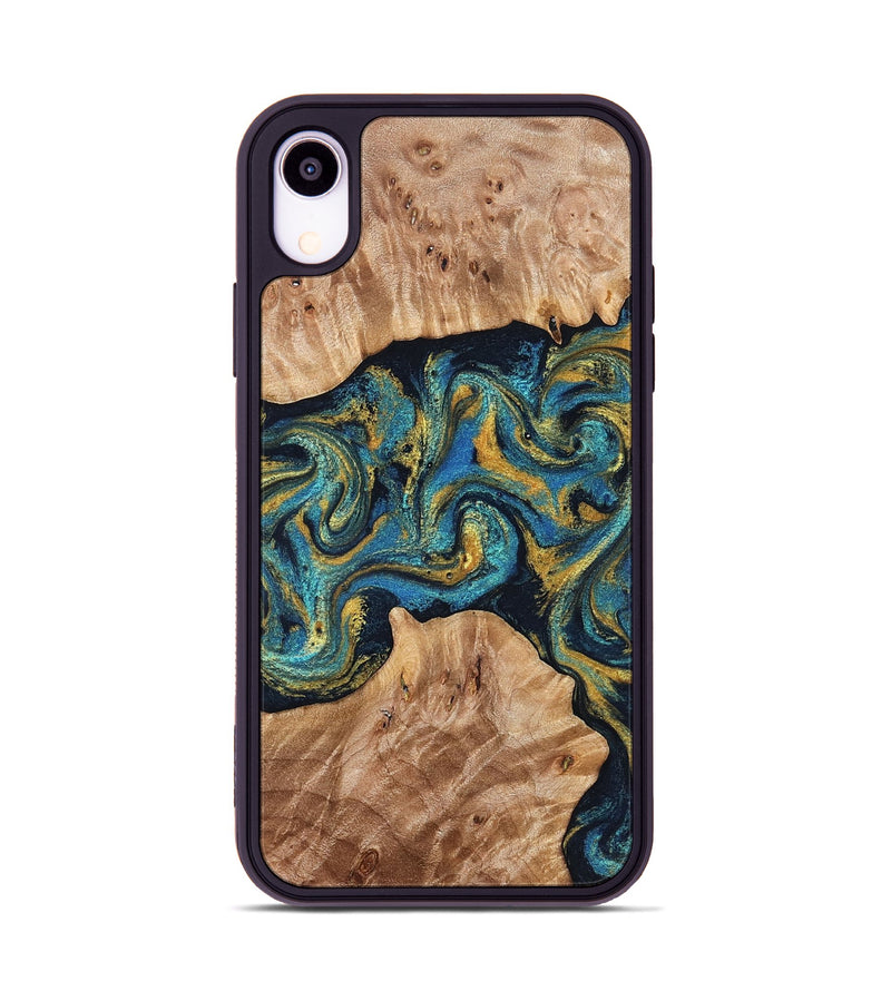 iPhone Xr Wood Phone Case - Sina (Teal & Gold, 827087)