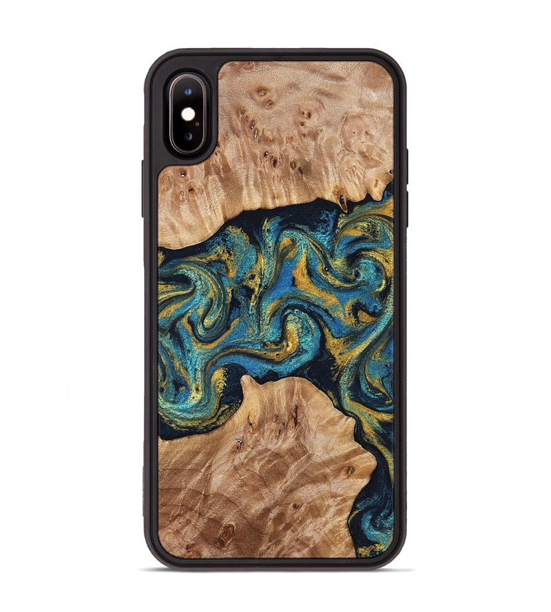 iPhone Xs Max Wood Phone Case - Sina (Teal & Gold, 827087)