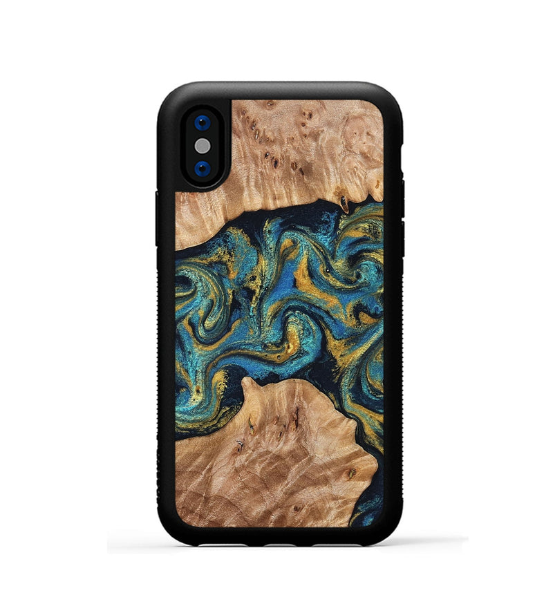 iPhone Xs Wood Phone Case - Sina (Teal & Gold, 827087)
