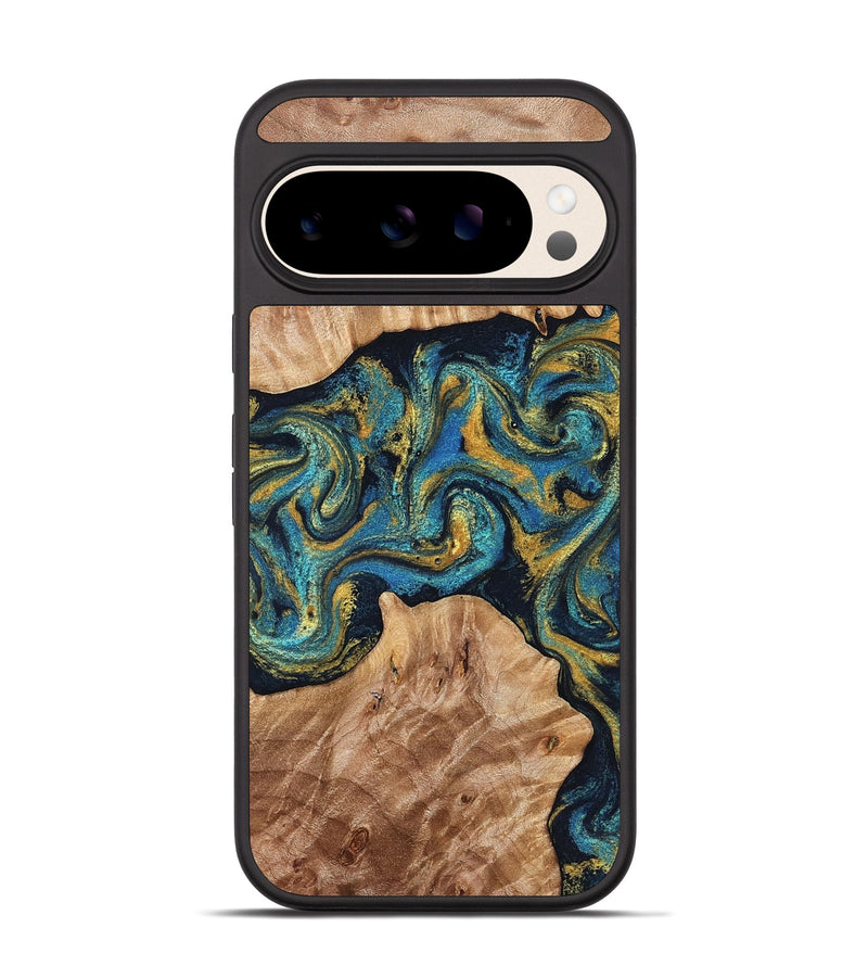 Pixel 10 Wood Phone Case - Sina (Teal & Gold, 827087)