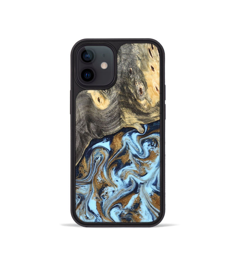 iPhone 12 mini Wood Phone Case - Nevaeh (Teal & Gold, 827088)