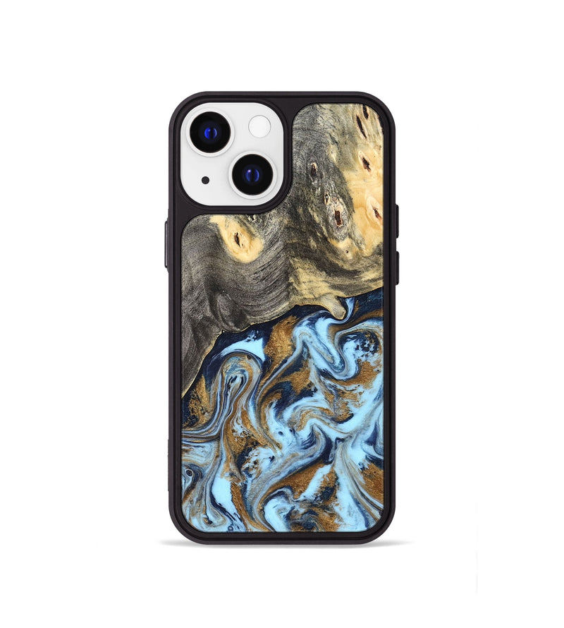 iPhone 13 mini Wood Phone Case - Nevaeh (Teal & Gold, 827088)